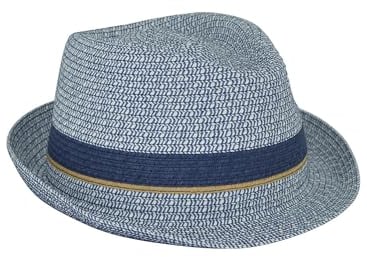 Chums Men's Stylish Straw Trilby with Contrast Trim Lightweight Fedora Hat Classic Style Breathable Material for Comfortable & Stylish Summer Wear Perfect Accessory Navy