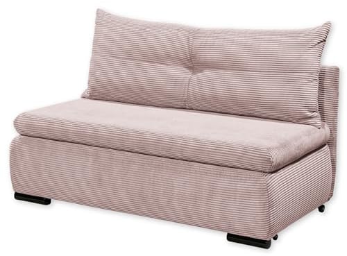 CHARLIE Bequemes Schlafsofa mit Bettkasten in Cord-Optik, Flamingo - Kompaktes Sofa mit Schlaffunktion - 153 x 75/90/92 x 83 cm (B/H/T)