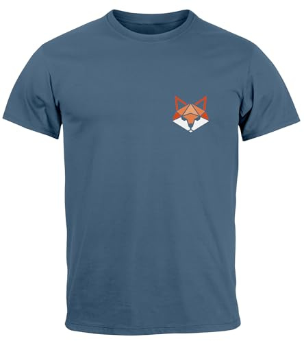 Neverless® Herren T-Shirt Fuchsmotiv Brustlogo Aufdruck Tiermotiv Polygon-Style Geometrie Fashion Streetstyle