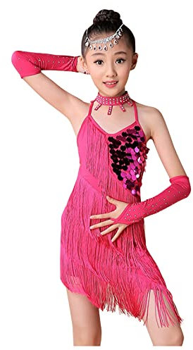 FGUUTYM 24 Kapitel Weihnachten Ballett Mädchen Latin Ballroom Dancewear Baby Kleid Kinder Mädchen Kleid & Rock Baby Mädchen N Roll (Hot Pink, 13-15 Years)
