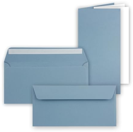50x Faltkarten SET mit Brief-Umschlägen und Einlege-Blätter - Graublau (Blau) - DIN Lang - 10,5 x 21 cm - FarbenFroh by GUSTAV NEUSER
