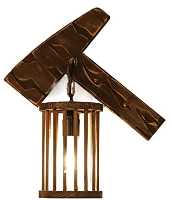 ZXRYOUXIE Retro Solid Wood Wall Sconce Lamp Industrial Creative Wooden Metal Wall Light Fixture Bar Restaurant Decorative Wall Lantern E27 Lamp Holder Luxury