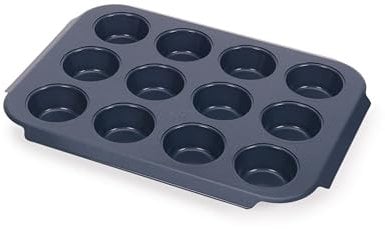Joseph Joseph Nest™ Bake 12-Cup Non-Stick Muffin Tray, Carbon Steel, Easy-Pull Handles, Stackable, Space-Saving Design, 10-Year Guarantee