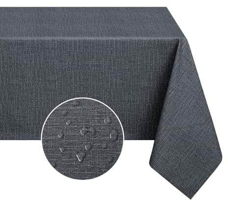 Romanstile Tischdecke 320x140 Wachstuchtischdecke 350GSM Outdoor Wetterfest Abwaschbar PVC Wasserdicht Leinenoptik Wachstischdecke Garten Tischdecken für Party Camping Picnics Herbst,Dunkelgrau