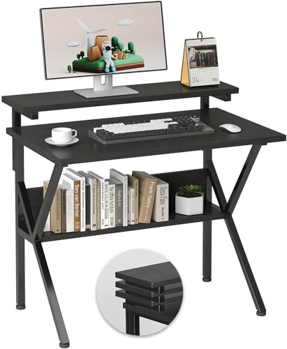 CAIYUN Schreibtisch, Kleiner Computertisch 70 x 48 cm, Schreibtisch Klein with Shelf, Home Office Schreibtische für Arbeitszimmer, Schlafzimmer, Schwarz
