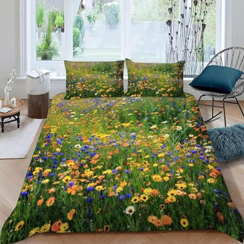 TACOKI Bettwäsche 135x200 Blumenwiese, 3D Muster Blumenwiese Bettwäsche Set Weich Kuschelig Mikrofaser Bettbezug mit Reißverschluss Bettbezüge + 2 Kissenbezug 80x80 cm 673z