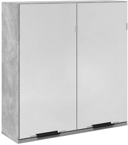 vidaXL Bad-Spiegelschrank Betongrau 64x20x66,5 cm Holzwerkstoff, Badschrank mit Spiegel, Badezimmer-Wandschrank mit Spiegel, Bad-Wandschrank mit Spiegel