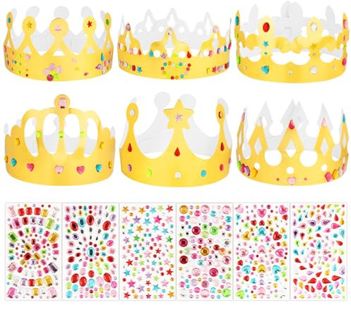 BOOMTOP 12pcs Papier Kronen Kinder Geburtstagskrone Papier Gold Papierkrone Geburtstag Partyhüte mit 6 Strasssteine Selbstklebend Glitzersteine Kindergeburtstag Party für Geburtstagsparty Babyshower