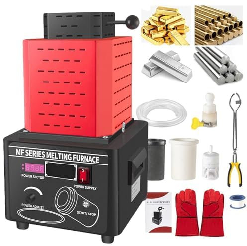 QYLTTDM Horno De Fusión De Oro Eléctrico De 5000 W, Kit De Fundición De Metal con Crisol De Grafito, Horno De Fusión De Frecuencia Media con Módulo Igbt De 1600 ℃ /2912 ℉