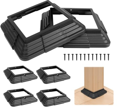 6pcs (Actual: 3.5x3.5) Post Base Cover, Split Style Vinyl Post Skirt Black for Iron Stair railings, Balcony railings,Patios, Porches(3.5 Post/6 Base)