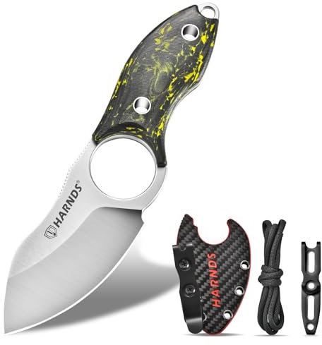 Harnds Couteau à Lame Fixe Full Tang, Couteau de cou Avec Lame en Acier N690 et Manche en Fibre de Carbone pour la pêche et le dépeçage, Eggplant