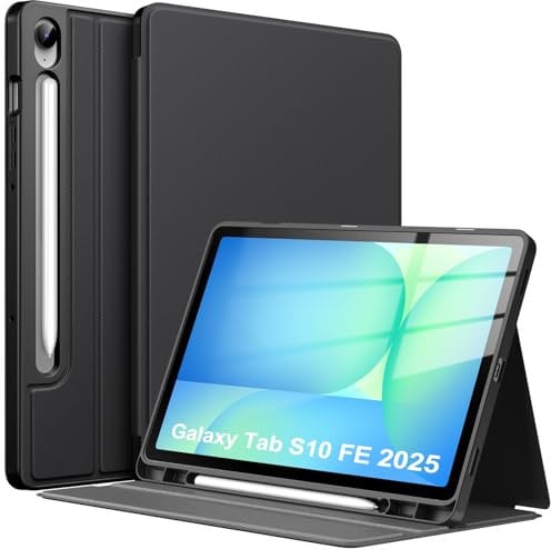 TiMOVO Cover per Samsung Galaxy Tab S10 FE 10.9'' 2025 / S9 FE 10.9'' / S9 11'' 2023 con Porta Penna S, Copertura Multiangolo con Retro in TPU Morbido, Auto Sveglia/Sonno, Nero