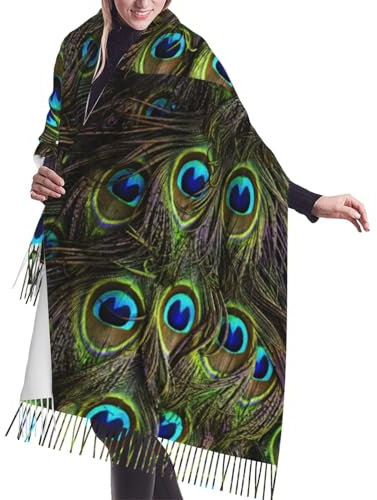 YOFIEN Frischer Pfau, Schals und Wickeltücher aus Kaschmir, für den Winter, mit Fransen, leichte Stola