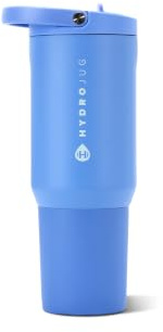 HydroJug Sport 20 oz Insulated Stainless Steel Water Bottle, Light Blue | Triple wall insulated, circular flip straw, leak-resistant, swivel handle, removable rubber boot, BPA-free, dishwasher safe