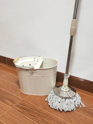 Galvanized Steel Metal Mop Bucket 13L litres Large Galvanised Industrial Reinforced Heavy Duty Thick Metal Steel Mop Bucket for Home Office General Cleaning (Off-White)