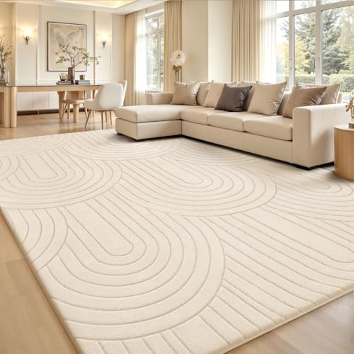 Sour Lemon Teppich Wohnzimmer 200x300cm, Creme Waschbarer Wohnzimmerteppich | Extra Groß Schlafzimmer Teppiche Flauschige Carpets 3D Halbkreismuster Gegend Kurzflor Rutschmatte Kinderzimmer Teppiche