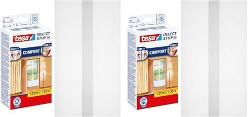 tesa Insect Stop COMFORT Fliegengitter für Türen - Insektenschutz Tür mit Klettband - Fliegen Netz ohne Bohren - Weiß (2 x 65 cm)120 cm x 220 cm (Packung mit 2)