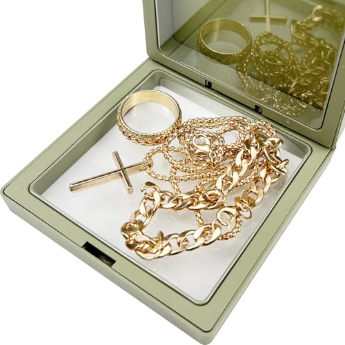 YOSKAEDI Herren Halskette Kette Silberkette Königskette 3-teiliges Set mit Armband & Ring, Edelstahl Schmuck für Männer, HipHop Style Geschenk für Vater & Freund(Gold)