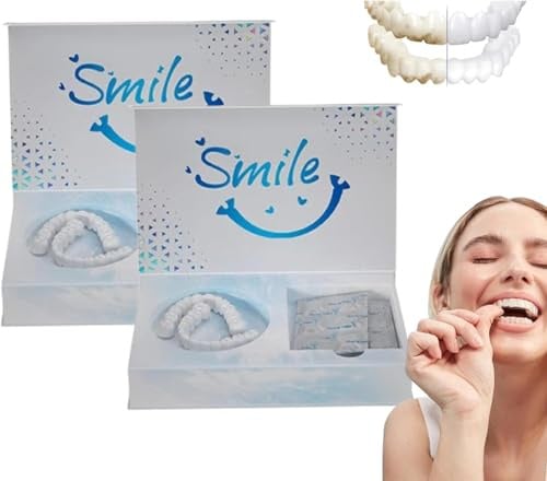 Diystars Formbarer Zahnersatz, Diystars Silikonprothese, formbare falsche Zähne, Silikon-Reline-Zahnersatz-Set, obere und untere Zahnersatz für Männer und Frauen (2 Set)