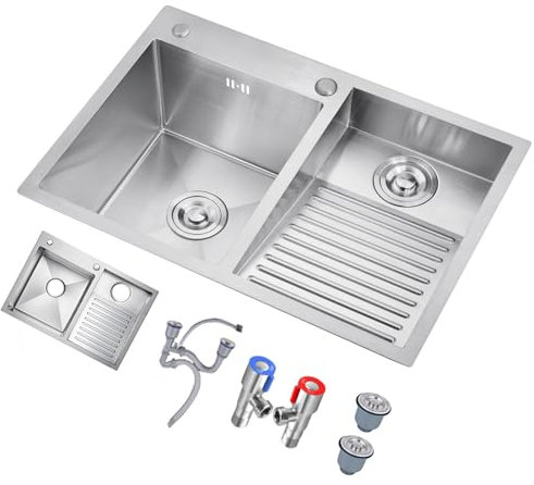 Lavandino per Lavanderia a Doppia Vasca per Bagno, lavatoio con ASSE da bucato, Pratico lavatoio per Bagno e Balcone, Senza Rubinetto (Colore: Destra, Dimensioni: 80x48x22 cm)