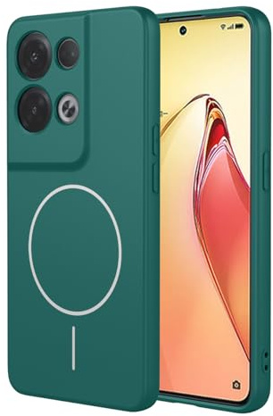 UPLAI Magnetico Cover per OPPO Reno 8 Pro 5G (Reno8 Pro 5G), Ultra Sottile Setoso Silicone Liquido Antiurto Custodia con Protezione Fotocamera, Premio TPU Fodera Fibra Caso. Verde scuro