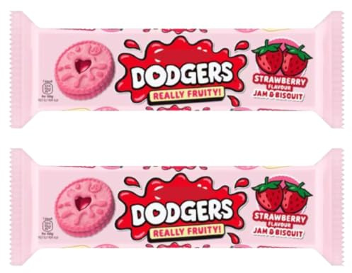 Dodgers Strawberry Jam & Biscuit, Vegan Shortcake Biscuits, Natural Colours and Flavours, 140g, Pack of 2