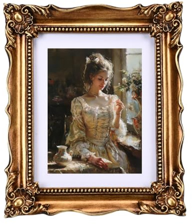 6x8 Vintage photo frame Antique gold picture frames with Mat for 5x7 Ornate picture frames Baroque Tabletop Wall Hanging Home Decor poster Photo frames