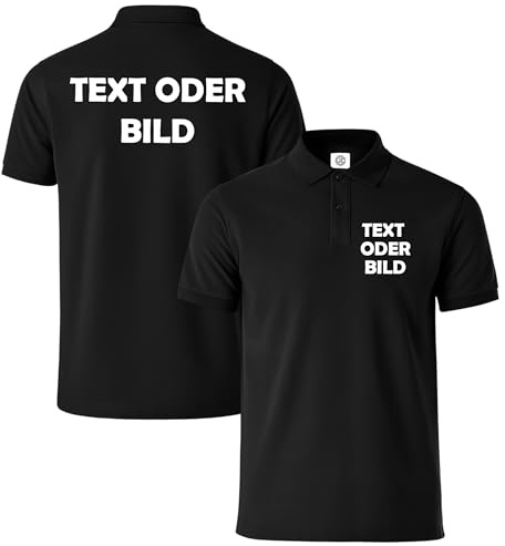 Poloshirt Herren Personalisiert – Bedrucken mit Logo, Namen, Text | Poloshirt mit Aufdruck selbst gestalten, Baumwolle | 3 Druckbereiche | für Arbeit, Verein, Team | Polohemd eigenem Logo