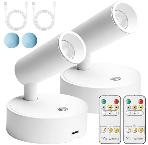 GBKDQQ 2 Stück Drahtloser LED Strahler, LED Spot, Kabellose Wandleuchte mit Fernbedienung, Dimmbar & Schwenkbar Bilderleuchten, Drehbare Wandlampe für Gemälde, Bilder, Regal