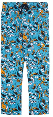 Sesame Street Cookie Monster 100% Cotton Mens Lounge Trousers All Over Print Pyjama Bottoms, Cookie Monster, M, Blue