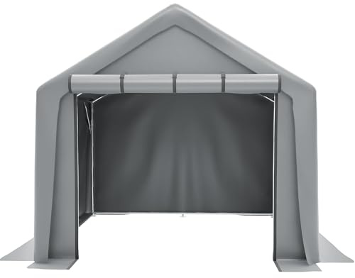 Garage pour moto 244 x 241 x 217 cm – Grande tente de garage avec porte roulante en acier résistant aux intempéries et stable Gris foncé