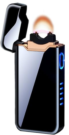 SKRFIRE Mechero de plasma recargable por USB, cuerpo de metal, llama fuerte, indicador de batería, resistente al viento, encendedor eléctrico para varillas aromáticas, chimenea, exterior, camping