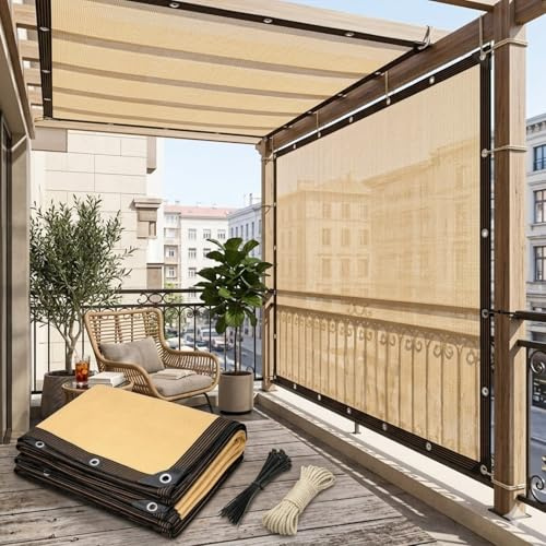Telo Ombreggiante Beige con Occhielli Ogni 50 cm, Rete Ombreggiante 90% per Pergola Balcone Terrazza Giardino, FrangivistaHDPE Traspirante e Permeabile con Angoli Rinforzati(3x4.0m)