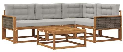 vidaXL Outdoor-Sofagarnitur mit Kissen 5 pcs Natur und Hellgrau, Akazienholz Sofa, modernes Outdoor-Möbel, stylische Sectional-Garnitur, wetterfeste Terrasse, Garten Sitzgruppe