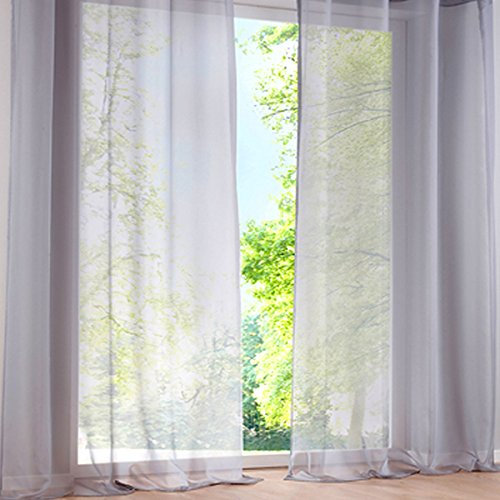 SIMPVALE 2 Stücks Voile Vorhänge zu Gürtelschlaufe transparent Vorhänge Fenster Balkon aus Tüll Breite 140cm, Polyester, Grau, Höhe 175cm