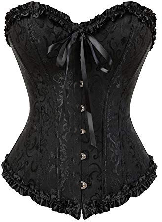 Grebrafan Corsage übergröße Klassische Brokat Korsett Korsage (EUR(32-34) S, Schwarz)
