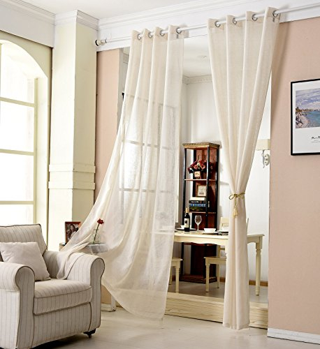 WOLTU Gardinen transparent mit Ösen Leinenoptik Vorhang Ösenvorhang Halbtransparent 140x225 cm Creme Stores Voile Fensterschal Leinenvorhang für Wohnzimmer Kinderzimmer Schlafzimmer (1 Stück)