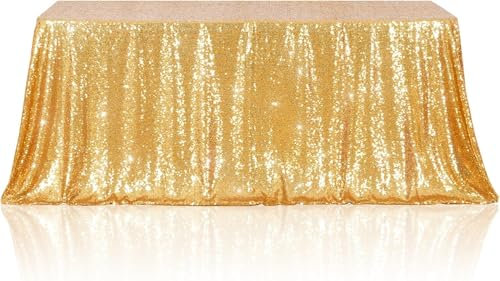 3E Home 125X200cm(50X80 inches) New Gold Oblong Sequin TableCloth for Party Cake Dessert Table Exhibition Events