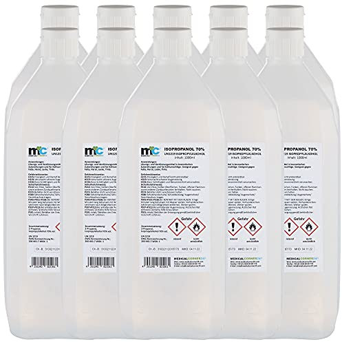 Medicalcorner24 Isopropanol 70% Isopropylalkohol 2-Propanol, 10 x 1 Liter Sprühflasche, 10 x 1000 ml