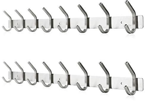 Dripex Coat Hook Rack Wall Mounted 304 Stainless Steel Hanger Heavy Duty Clothes Hat Holder (8 Hooks - 2 Pack)