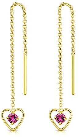 Orecchini Donna Lunghi Argento 925 Placcati Oro 24K con Brillantini Punto Luce di Cristallo Rosa - Orecchini Cuore Pendenti Dorati - Classici Eleganti Ipoallergenici - Gioielli Regalo Donna