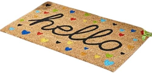 HomeZone Welcome Mats 75x45cm Outdoor Coco Coir Doormat, with Heavy-Duty PVC Backing - Natural - Perfect Color/Sizing for Outdoor Use (Hello)