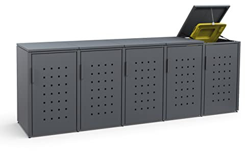 MEISTERBOX – 5er Mülltonnenbox Mülltonnenverkleidung mit Klappdach - 120L - Korpus, Dach & Pfosten Anthrazit