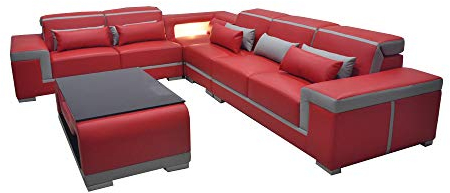 JVmoebel Leder Sofa Sofas Couch Eck Polster Garnitur + Tisch Couchen LForm Wohnlandschaft