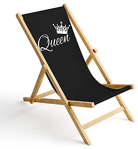 Ferocity Holz-Liegestuhl Klappbar Klappliegestuhl Sonnenliege Strandstuhl Wechselbezug Motiv Schwarz Queen [119]