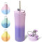 bottlebottle Bottle Bottle Insulated Travel Mug with Straw and Dual-use Lid Stainless Steel Coffee Cup 500ml(18oz) Thermal Iced Coffee Flask Tumbler with Handle(Purple Gradient)
