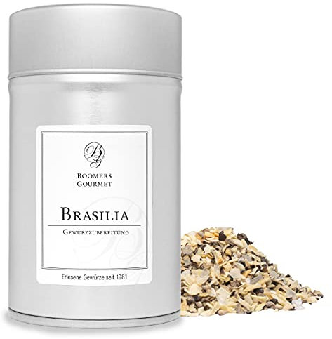 Boomers Gourmet - Brasilien Gewürz - Brasilia Gewürz Happy Vegan - vegane Gewürzmischung - Finish Gewürz - Gewürz für Gemüse, Grill und vegane Küche - Gewürzdose 11,5 cm - 100 g