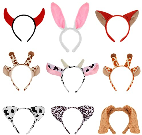 9 Stücke Tier Ohren Haarreif Cartoon Tier Haarreifen Wildtier Cosplay Kostüm Accessoire für Halloween Thema Party Kinder Erwachsene