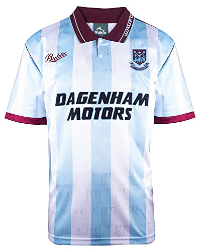 West Ham United 1992 Away Retro Football Shirt Sky/White Large Polyester