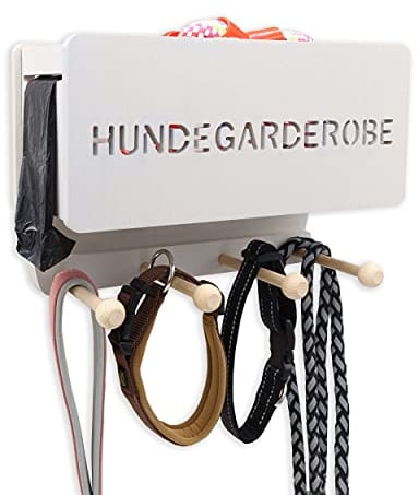 INEXTERIOR Hundegarderobe CLASSIC aus Holz - personalisierbar - in Deutschland handgefertigt - Garderobe für Hundeleinen mit Abl...